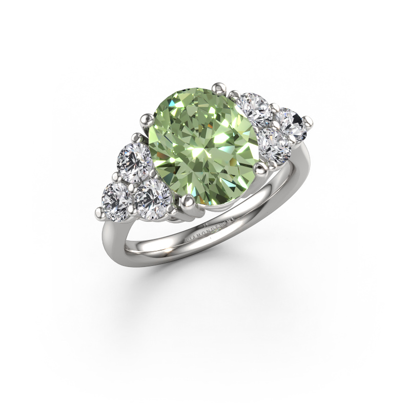 Afbeelding van Verlovingsring Serenity OVL 950 platina Groene lab grown diamant 11x9 mm
