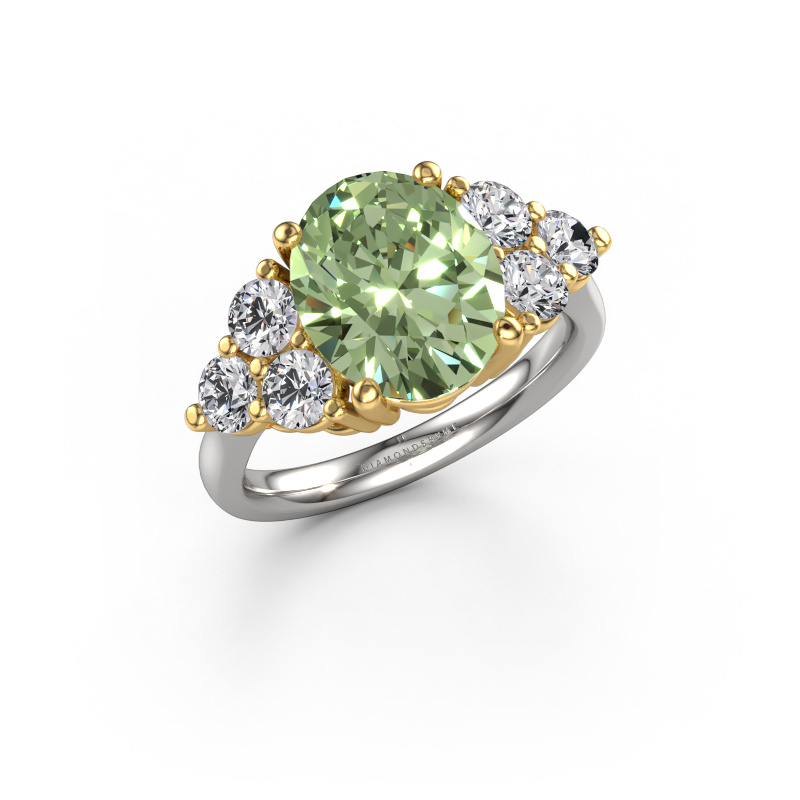 Afbeelding van Verlovingsring Serenity OVL 585 witgoud Groene lab grown diamant 11x9 mm