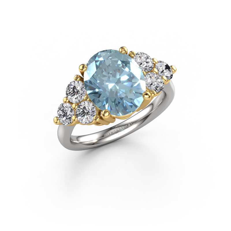 Afbeelding van Verlovingsring Serenity OVL 585 witgoud Blauwe lab grown diamant 11x9 mm