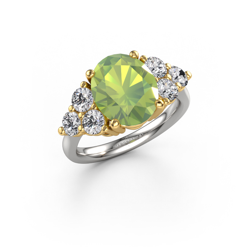 Afbeelding van Verlovingsring Serenity OVL 585 witgoud Peridoot 11x9 mm