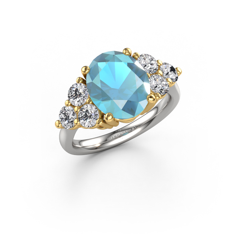 Image de Bague de fiançailles Serenity OVL 585 or blanc Topaze bleue 11x9 mm