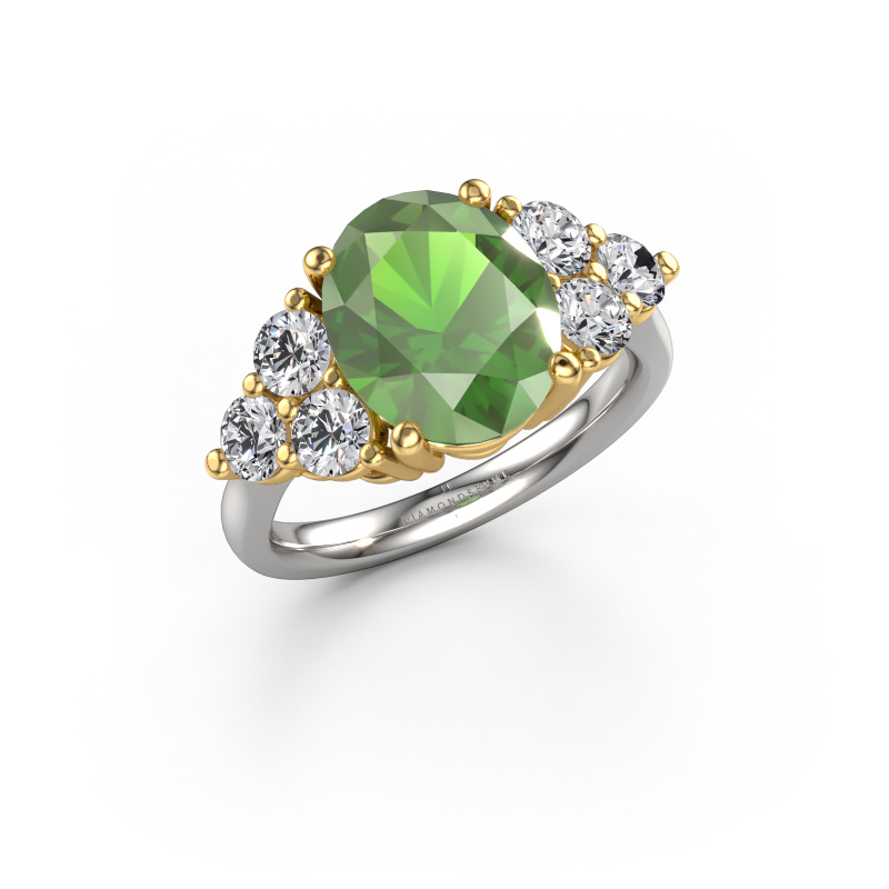 Image of Engagement ring Serenity OVL 585 white gold Tourmaline green 11x9 mm