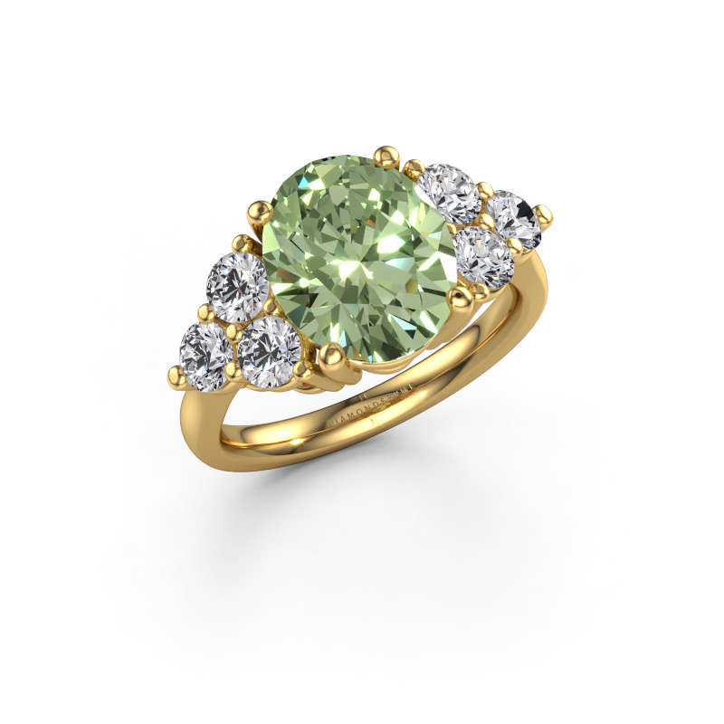 Afbeelding van Verlovingsring Serenity OVL 585 goud Groene lab grown diamant 11x9 mm