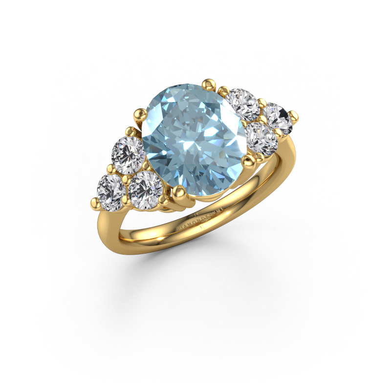 Image of Engagement ring Serenity OVL 585 gold Blue lab grown diamond 11x9 mm