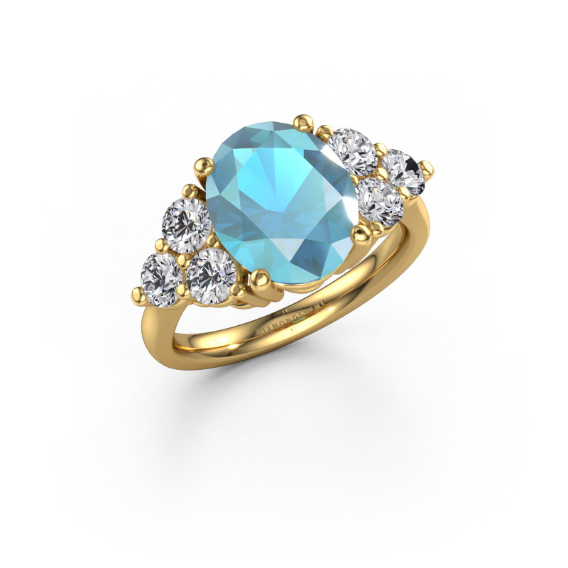 Image de Bague de fiançailles Serenity OVL 585 or jaune Topaze bleue 11x9 mm