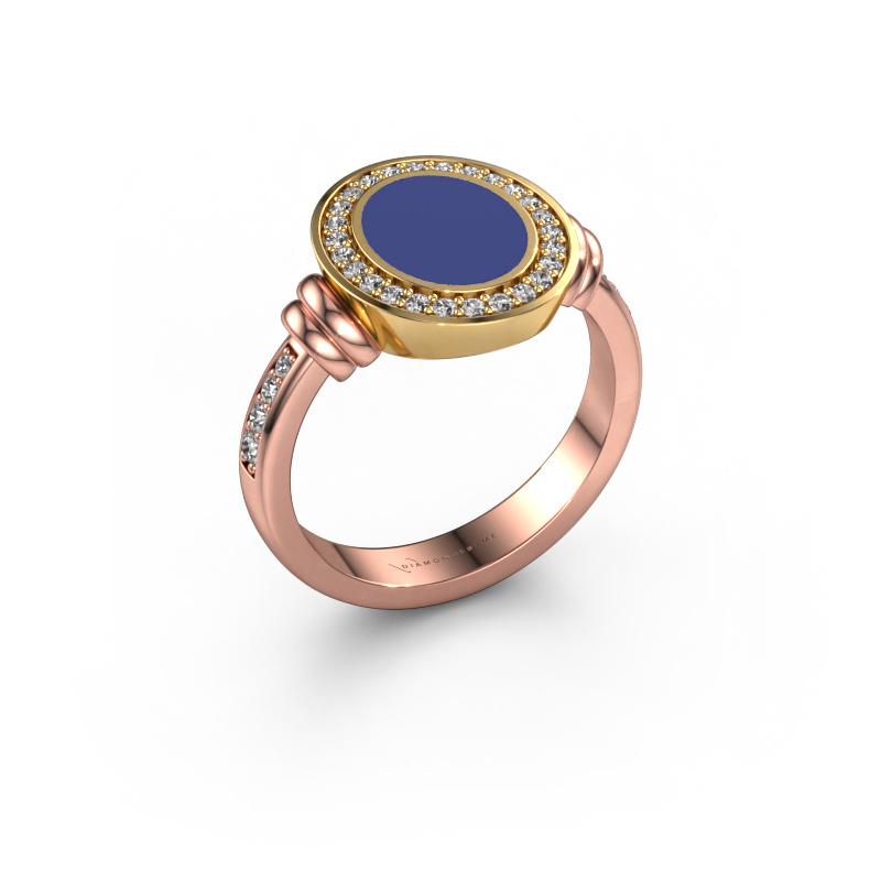 Image of Signet ring Servie 1 585 rose gold Blue enamel 10x8 mm