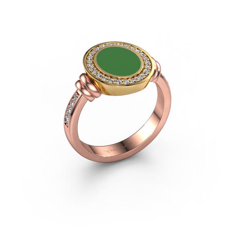 Image of Signet ring Servie 1 585 rose gold Green enamel 10x8 mm