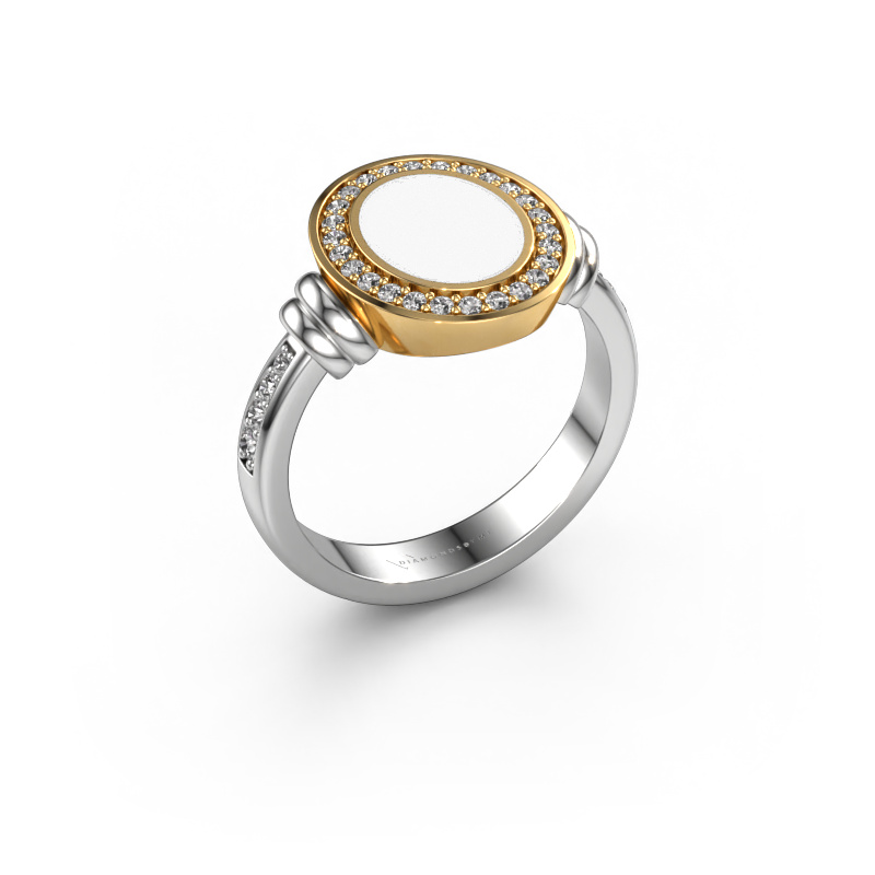 Bild von Siegelring Servie 1 585 Weißgold Weiße Emaille 10x8 mm