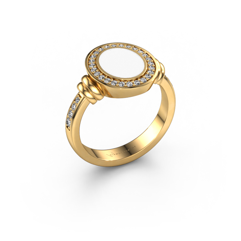 Image of Signet ring Servie 1 585 gold White enamel 10x8 mm