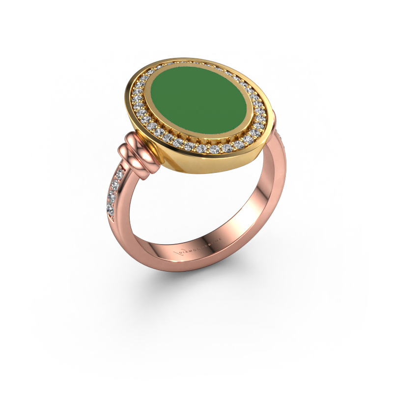 Image of Men's ring Servie 3 585 rose gold Green enamel 14x10 mm