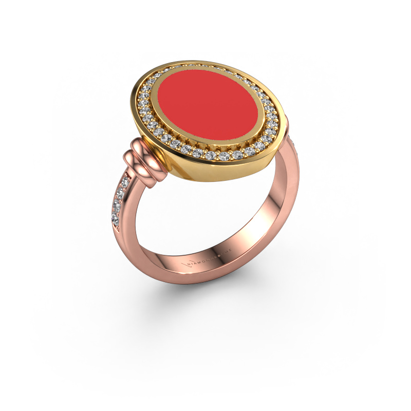 Image of Men's ring Servie 3 585 rose gold Red enamel 14x10 mm