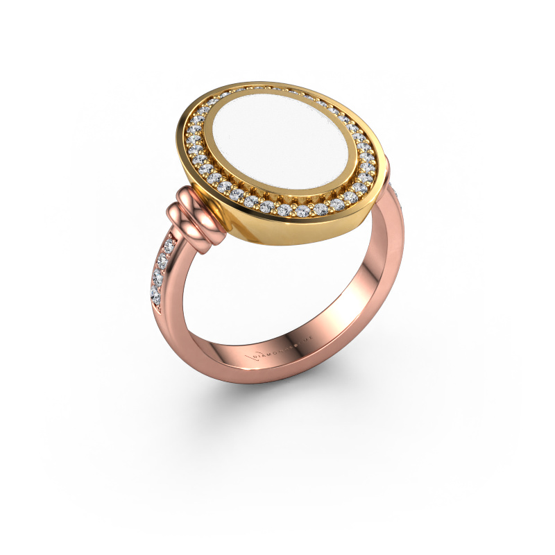 Image of Men's ring Servie 3 585 rose gold White enamel 14x10 mm