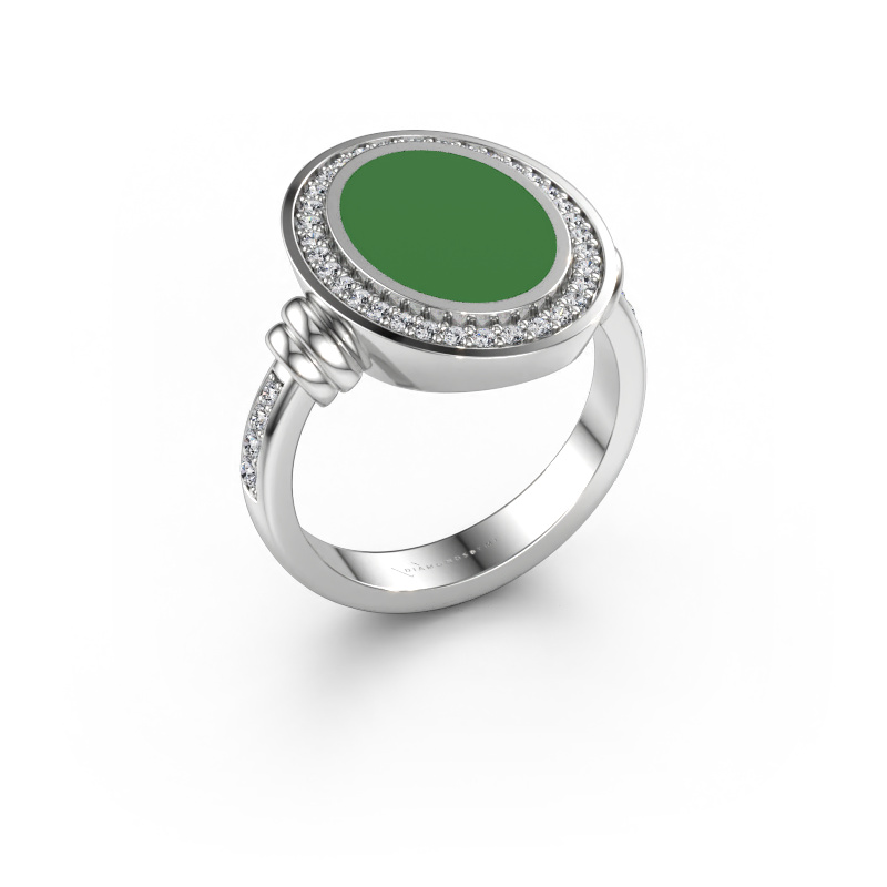 Immagine di Anello da uomo Servie 3 585 oro bianco Smalto verde 14x10 mm