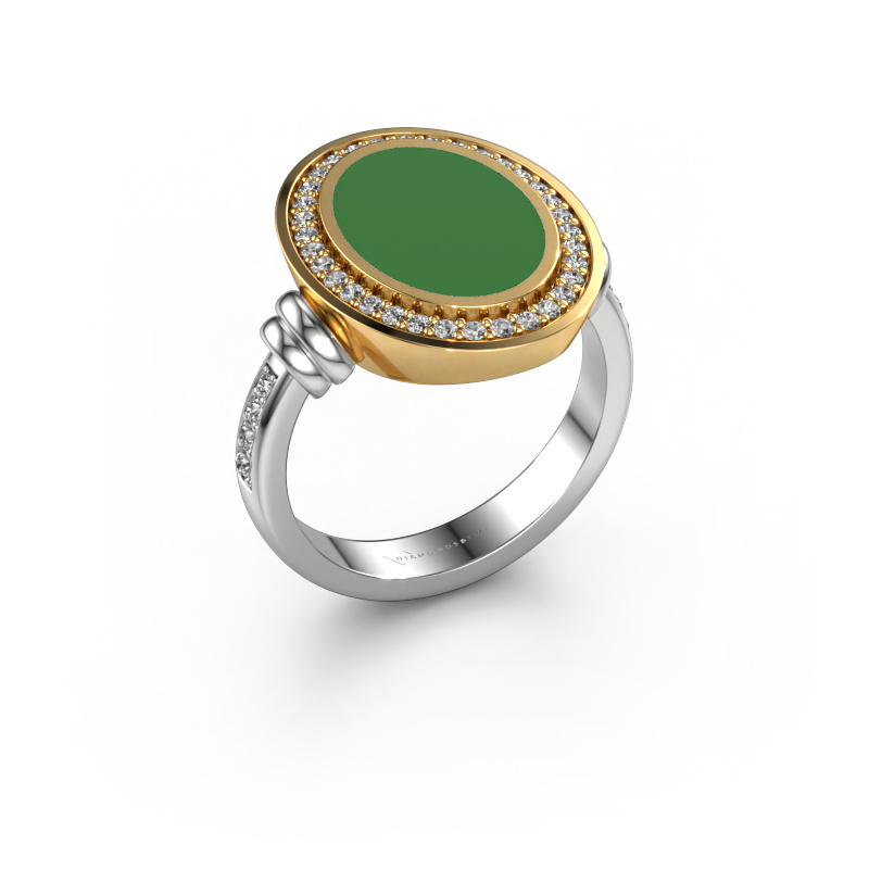 Image of Men's ring Servie 3 585 white gold Green enamel 14x10 mm