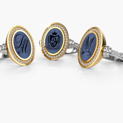 Oval white gold 14x10 mm blue sardonyx men's ring Servie