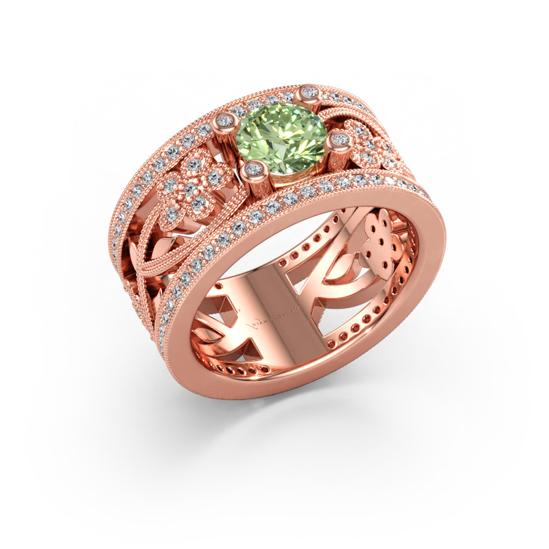 Bild av Ring Severine 585 roséguld Grön labbodlad diamant 6 mm