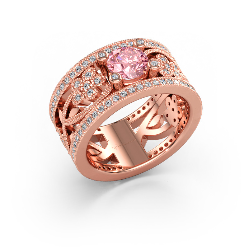 Bild av Ring Severine 585 roséguld Rosa labbodlad diamant 6 mm