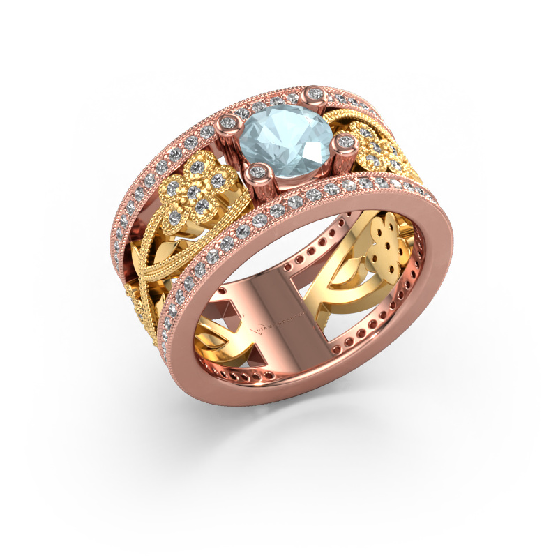Image de Bague Severine 585 or rose Aigue-marine 6 mm