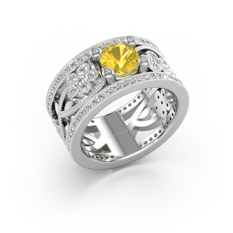 Bild av Ring Severine 585 vitt guld Gul safir 6 mm