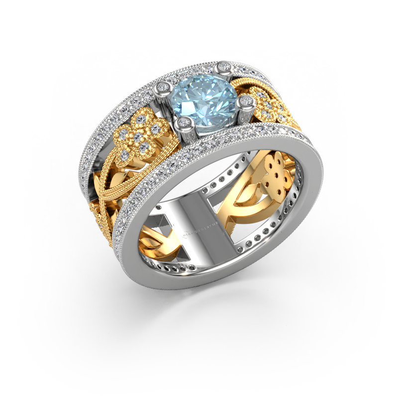 Afbeelding van Ring Severine 585 Witgoud Blauwe lab grown diamant 6 mm