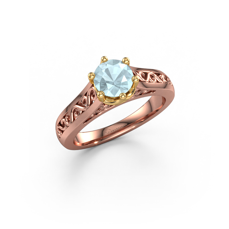 Bild von Verlobungsring Shan 585 Roségold Aquamarin 6 mm