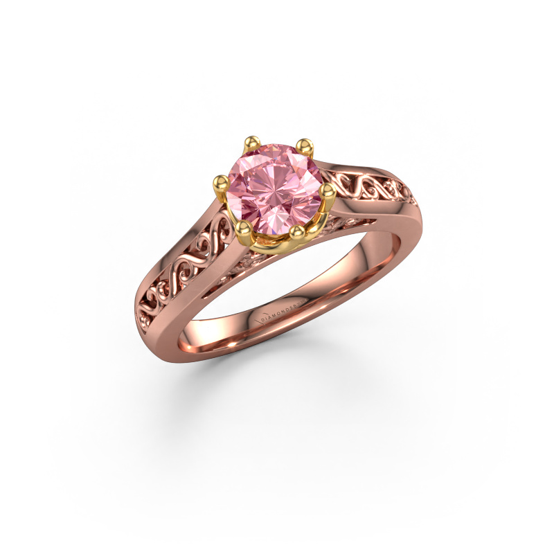 Image of Engagement ring Shan 585 rose gold Pink lab grown diamond 6 mm
