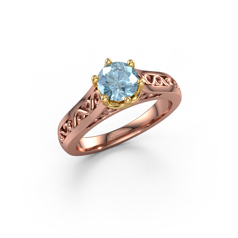 Image of Engagement ring Shan 585 rose gold Blue lab grown diamond 6 mm