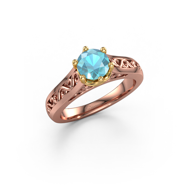 Bild von Verlobungsring Shan 585 Roségold Blau Topas 6 mm