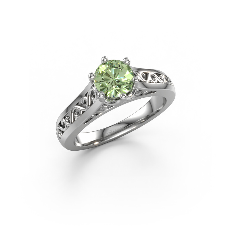 Image of Engagement ring Shan 950 platinum Green lab grown diamond 6 mm