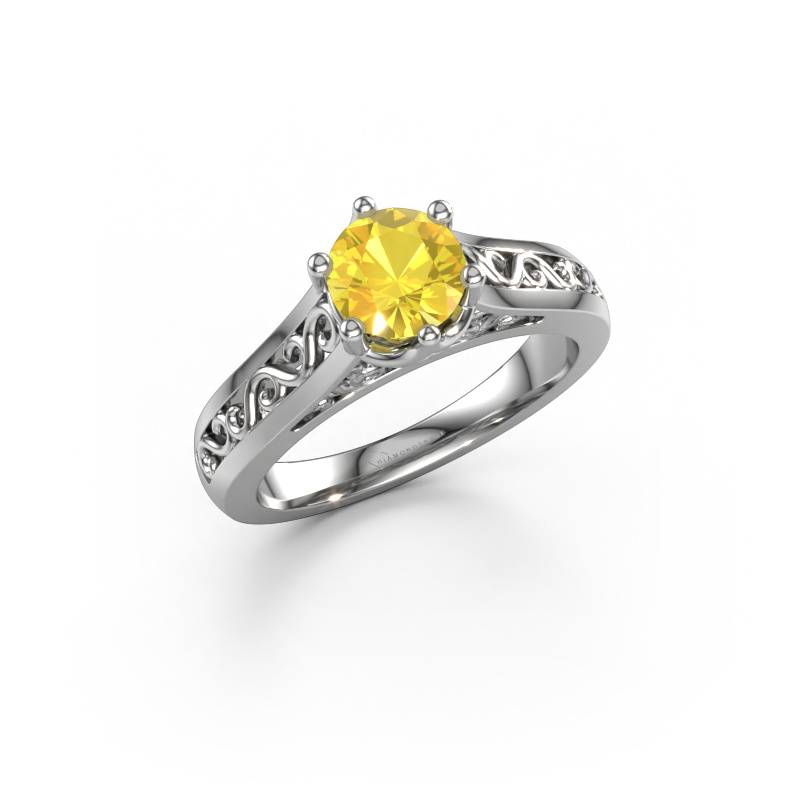 Image de Bague de fiançailles Shan 950 platine Saphir jaune 6 mm