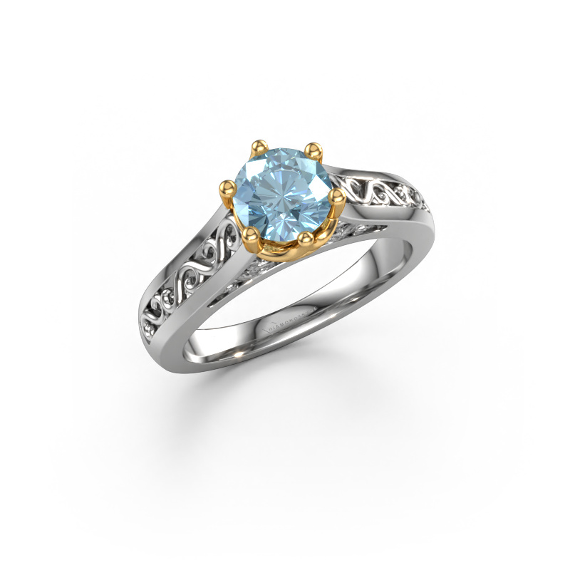 Image of Engagement ring Shan 585 white gold Blue lab grown diamond 6 mm