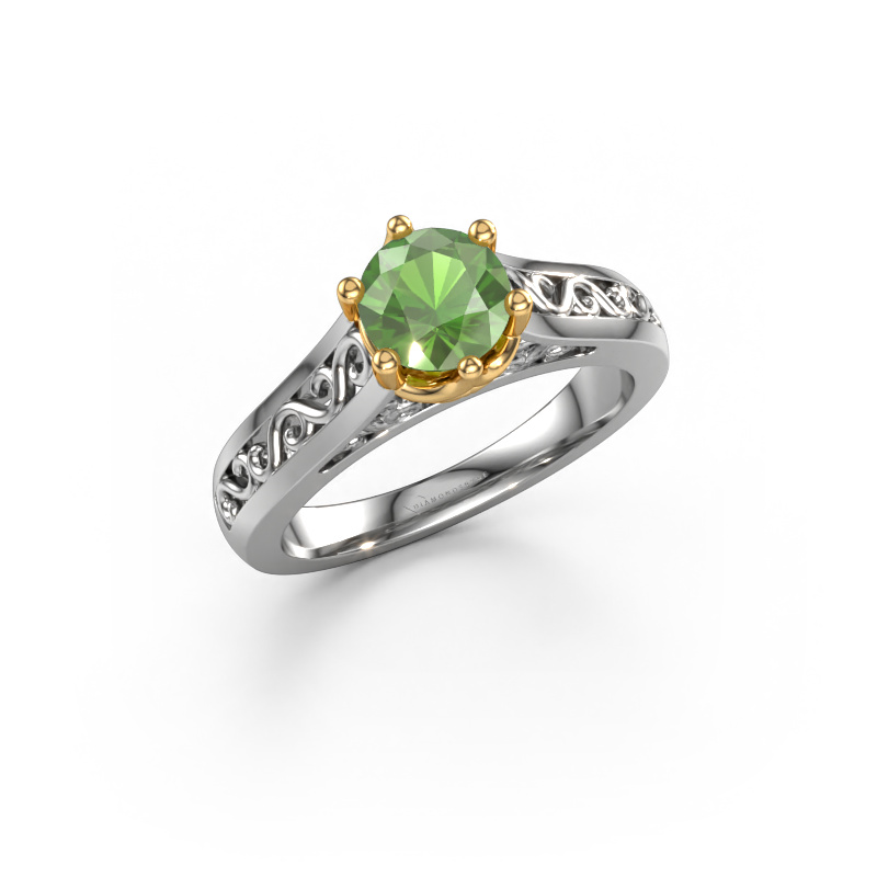 Image of Engagement ring Shan 585 white gold Tourmaline green 6 mm