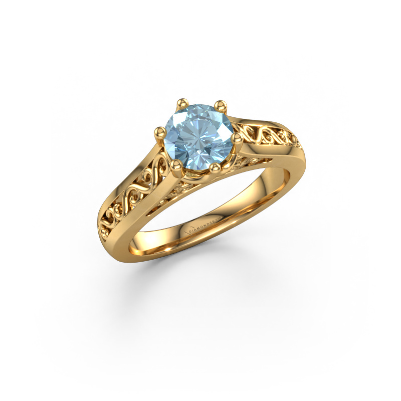 Image de Bague de fiançailles Shan 585 or jaune Diamant synthétique bleu 6 mm