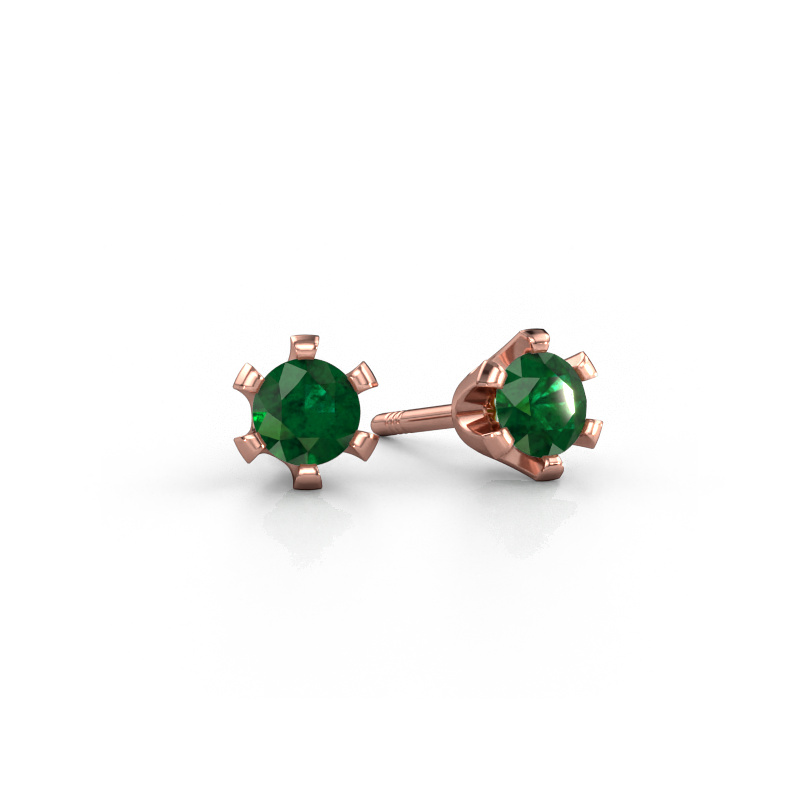Image of Stud earrings Shana 585 rose gold Emerald 4 mm