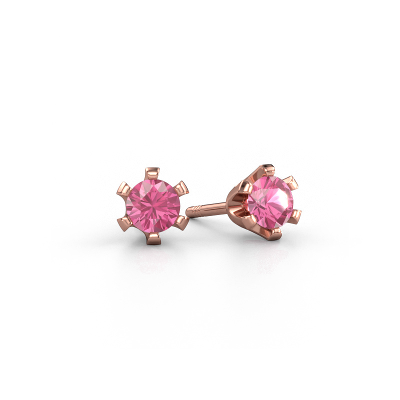 Image of Stud earrings Shana 585 rose gold Pink sapphire 4 mm