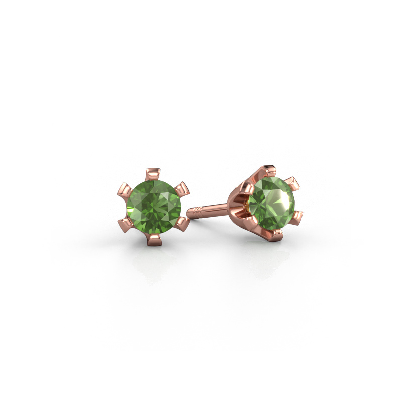 Image of Stud earrings Shana 585 rose gold Tourmaline green 4 mm