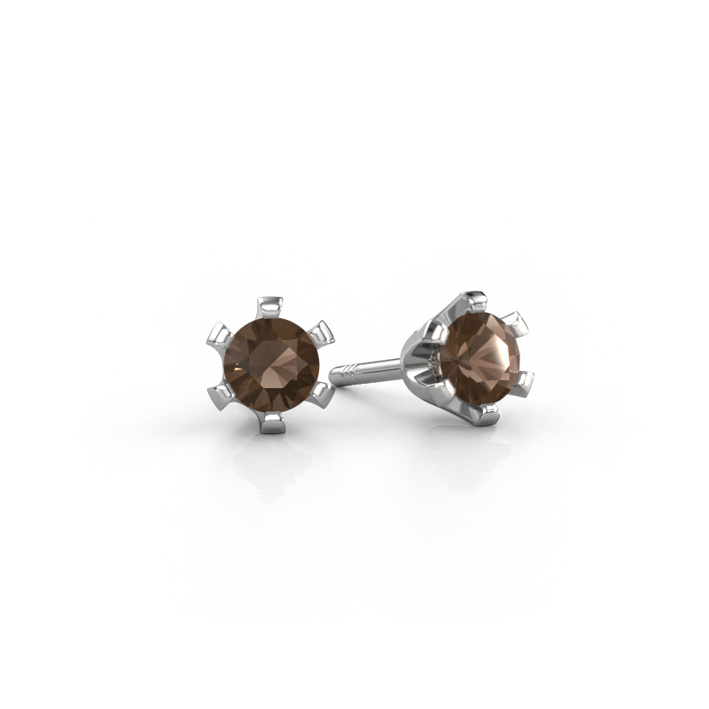 Image of Stud earrings Shana 585 white gold Smokey quartz 4 mm