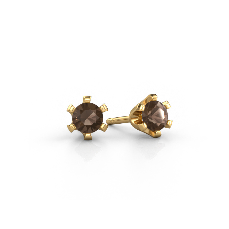 Image of Stud earrings Shana 585 gold Smokey quartz 4 mm