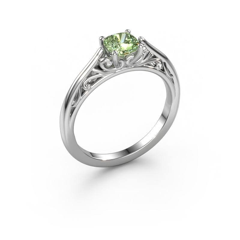 Image of Engagement ring Shannon cus 585 white gold Green lab grown diamond 5 mm