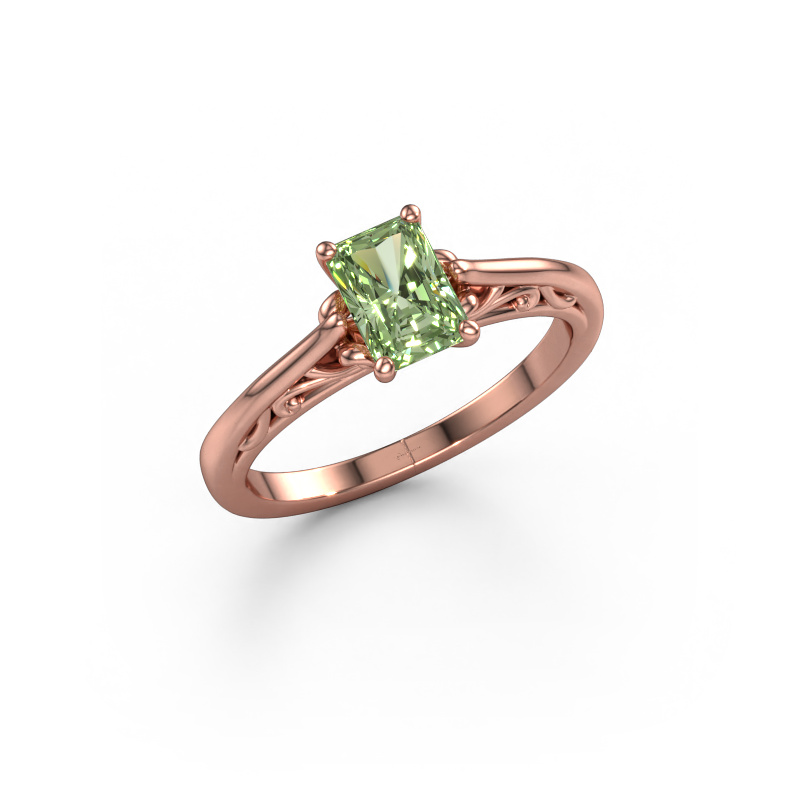 Image of Engagement ring Shannon rad 585 rose gold Green lab grown diamond 6.5x4.5 mm