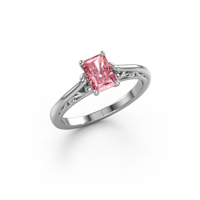 Image de Bague de fiançailles Shannon rad 585 or blanc Diamant synthétique roze 6.5x4.5 mm