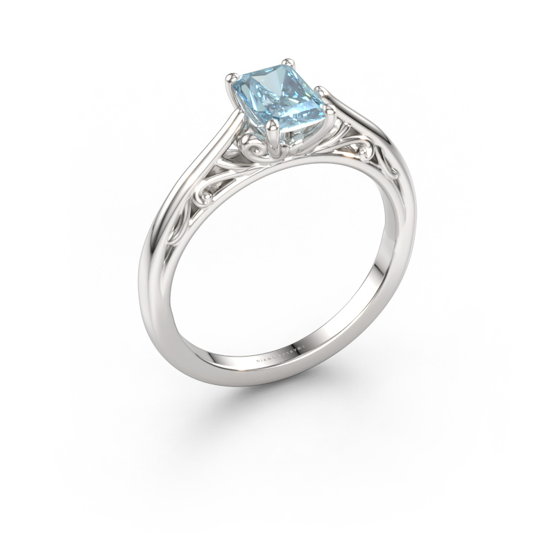 Immagine di Anello di fidanzamento Shannon rad 950 platino Diamante lab grown blu 6.5x4.5 mm