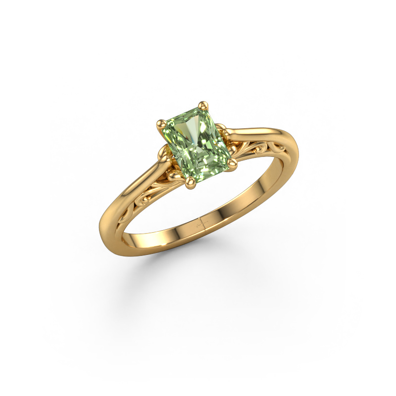 Image of Engagement ring Shannon rad 585 gold Green lab grown diamond 6.5x4.5 mm