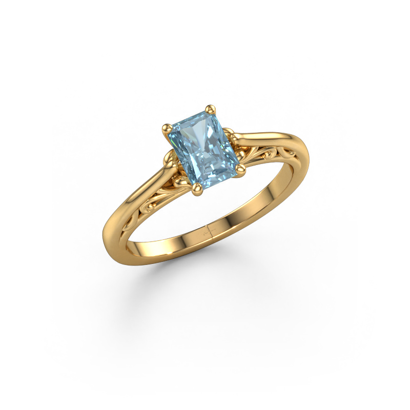 Image of Engagement ring Shannon rad 585 gold Blue lab grown diamond 6.5x4.5 mm