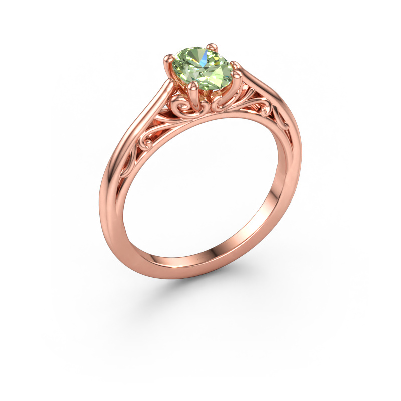 Bild av Förlovningsring Shannon ovl 585 roséguld Grön labbodlad diamant 7x5 mm