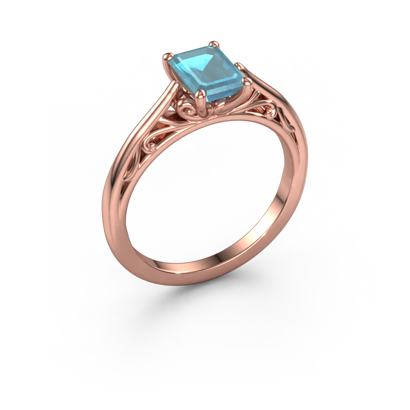 Image of Engagement ring Shannon eme 585 rose gold Blue topaz 7x5 mm
