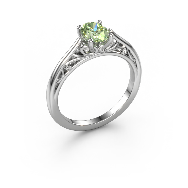 Image of Engagement ring Shannon ovl 585 white gold Green lab grown diamond 7x5 mm