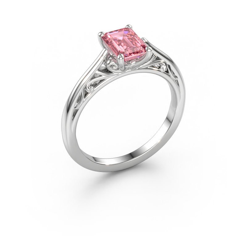 Bild av Förlovningsring Shannon eme 950 platina Rosa labbodlad diamant 7x5 mm