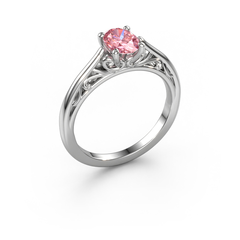 Afbeelding van Aanzoeksring Shannon ovl 585 witgoud Roze lab grown diamant 7x5 mm