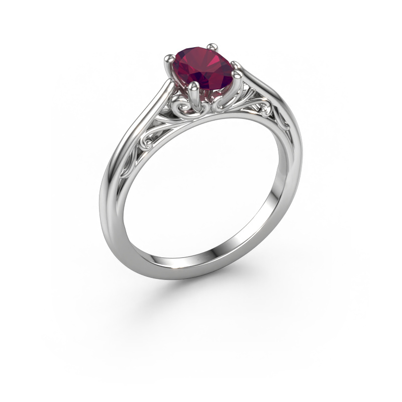 Image de Bague de fiançailles Shannon ovl 585 or blanc Rhodolite 7x5 mm